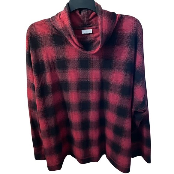 J. Jill Sweaters - Women’s J. Jill Red and Black Plaid Turtleneck/cowl neck Top Plus 4X
